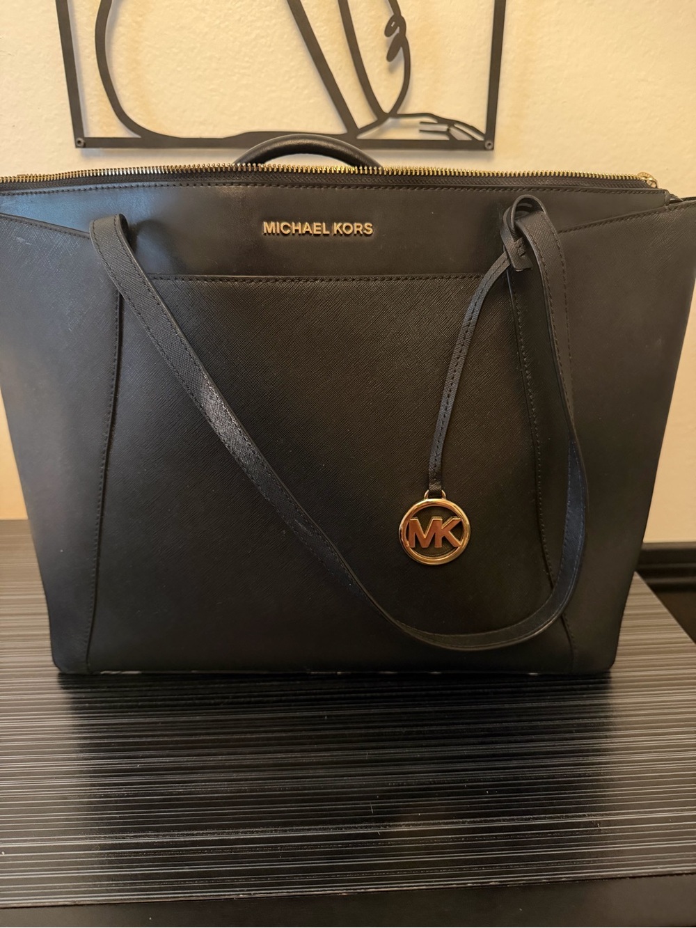 Michael Kors Maddie Large Black Tote – Gold Hardware
